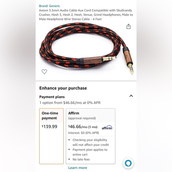 Axiom 3.5mm Audio Cable Aux Cord Male to Male Headphone Wire Stereo Cable 4 Feet - Picture 1 of 4